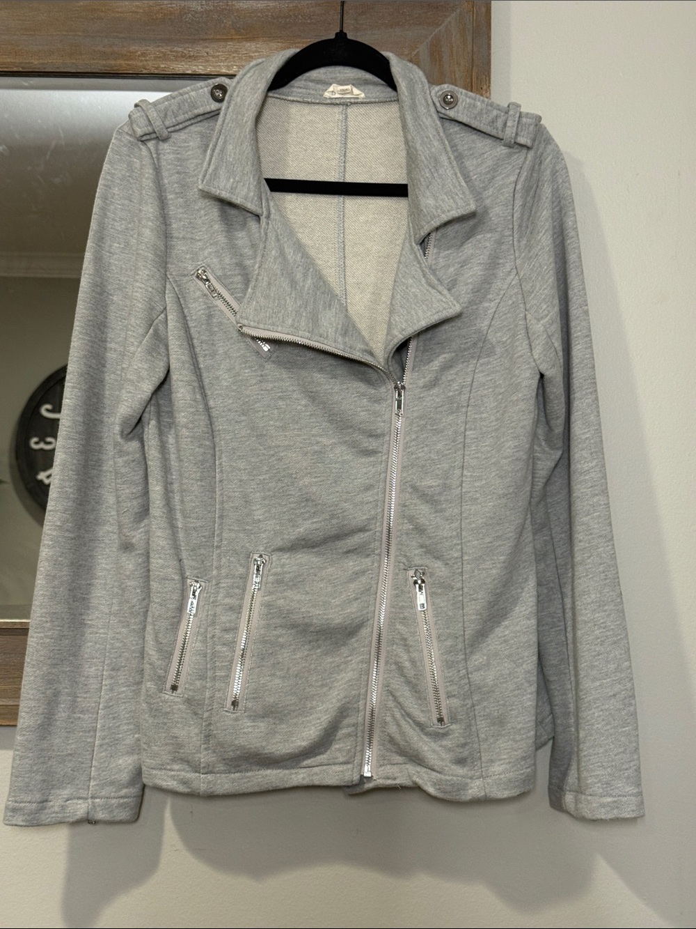 POL Light Gray Women’s Moto-Style Bomber Jacket